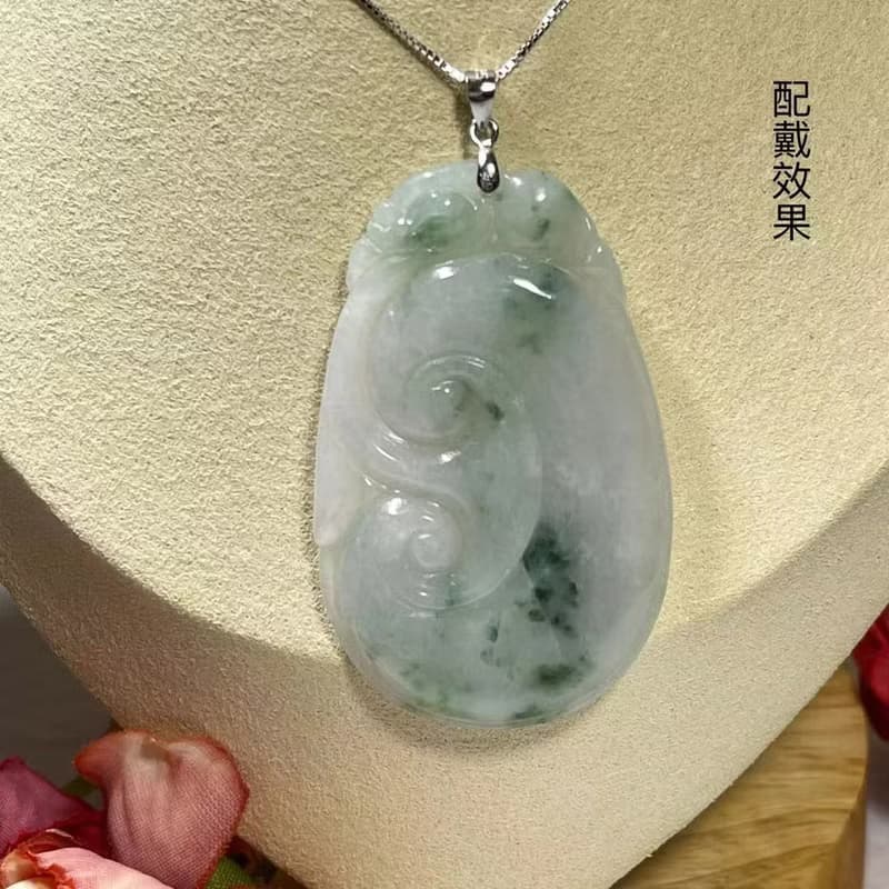 多寶晶石/天然翡翠A貨大如意/飄花翡翠/翡/福壽如意/福貝/飄綠花