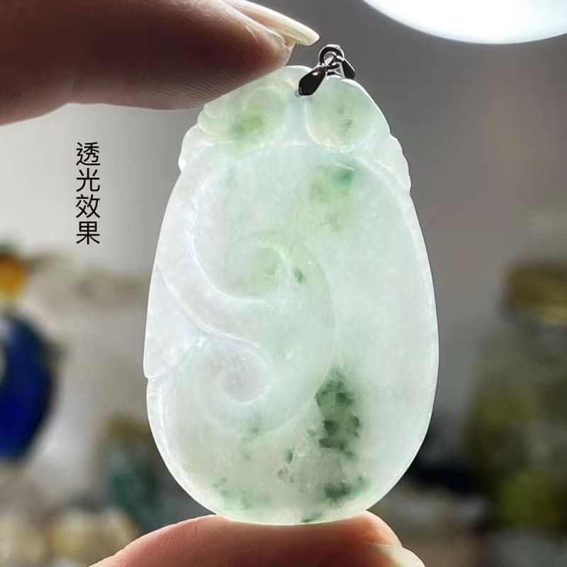 多寶晶石/天然翡翠A貨大如意/飄花翡翠/翡/福壽如意/福貝/飄綠花