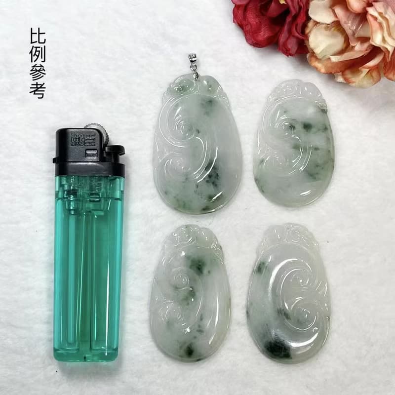 多寶晶石/天然翡翠A貨大如意/飄花翡翠/翡/福壽如意/福貝/飄綠花