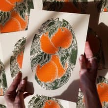 Vintage oranges fruits linocut print Original artwork Botanical wall art decor