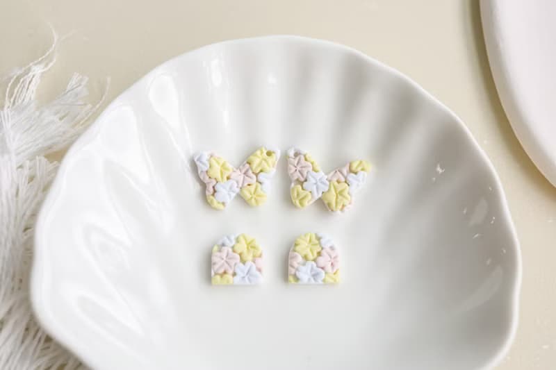 【手工軟陶】彩色小花 蝴蝶 耳釘耳夾