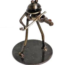 Frog Play Violin Scrap Metal Sculpture, Gift For Anniversary, Welding Sculpture
