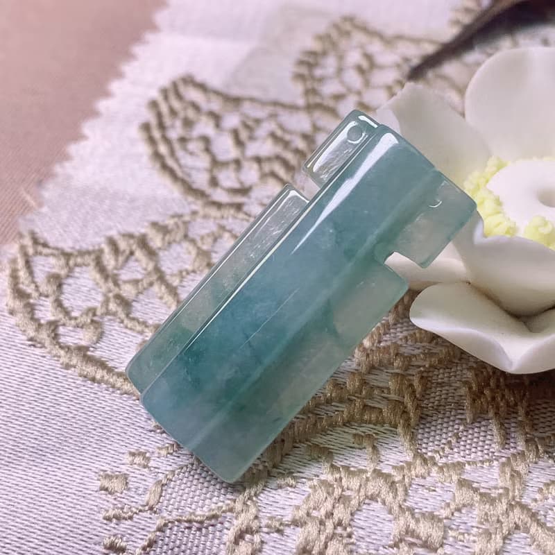 冰種飄藍花翡翠金財庫刀壁項鍊 | 天然緬甸玉A貨翡翠 | 送禮