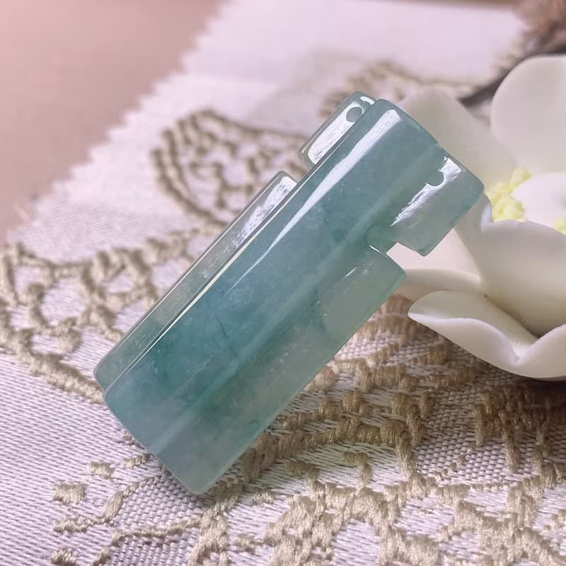 冰種飄藍花翡翠金財庫刀壁項鍊 | 天然緬甸玉A貨翡翠 | 送禮