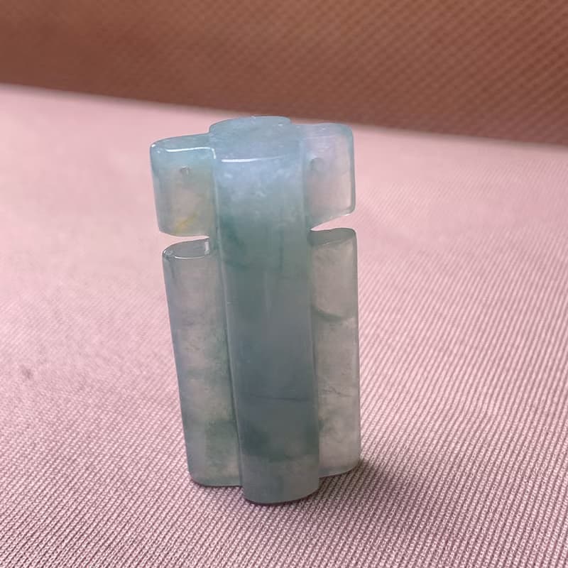 冰種飄藍花翡翠金財庫刀壁項鍊 | 天然緬甸玉A貨翡翠 | 送禮