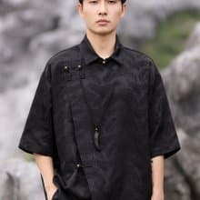 新中式復古 翻領盤扣短袖襯衫 唐裝上衣