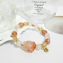 粉晶紅膠花龍龜設計手鍊/招貴人運招桃花/平衡情緒之水晶