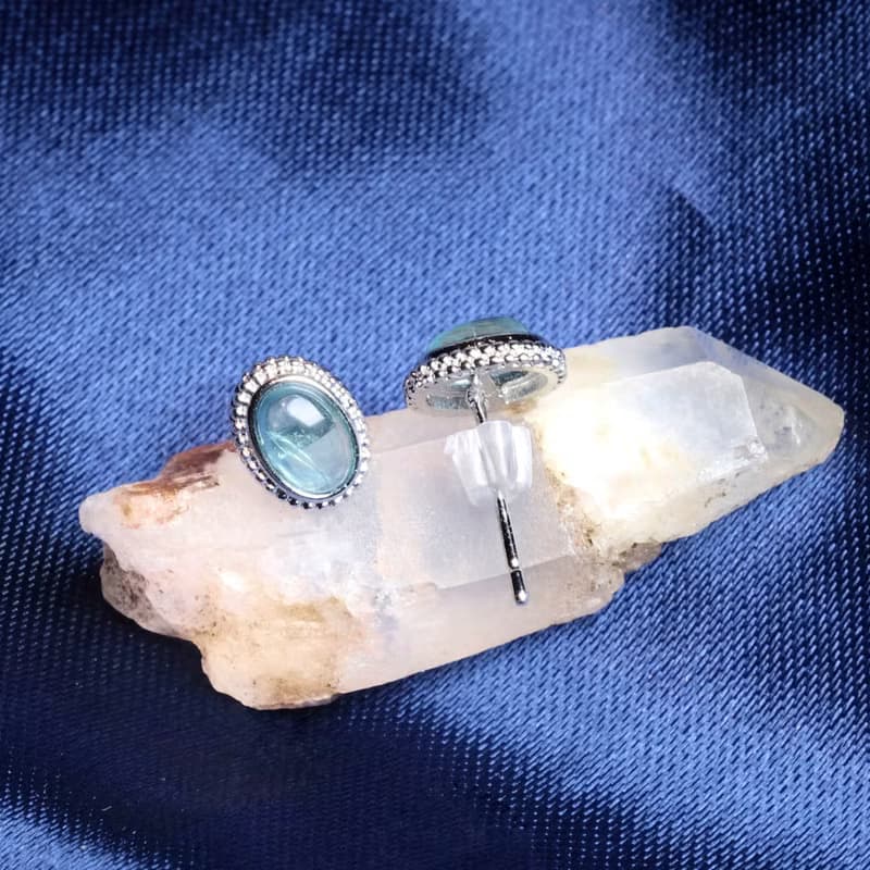 星光海藍寶蛋面設計S925銀水晶耳環│增強溝通表達 平衡磁場 開運