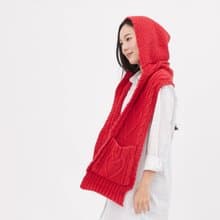 Milly麻花針織連帽口袋圍巾