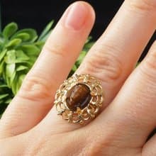 Brown Vintage Glass Lady Girl Cameo Golden Filigree Adjustable Ring Jewelry Gift