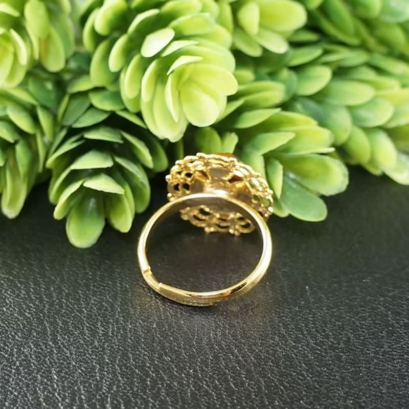 Brown Vintage Glass Lady Girl Cameo Golden Filigree Adjustable Ring Jewelry Gift