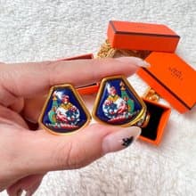 【日本中古】Vintage HERMÈS 七寶燒琺瑯青花瓷耳夾 原裝盒附