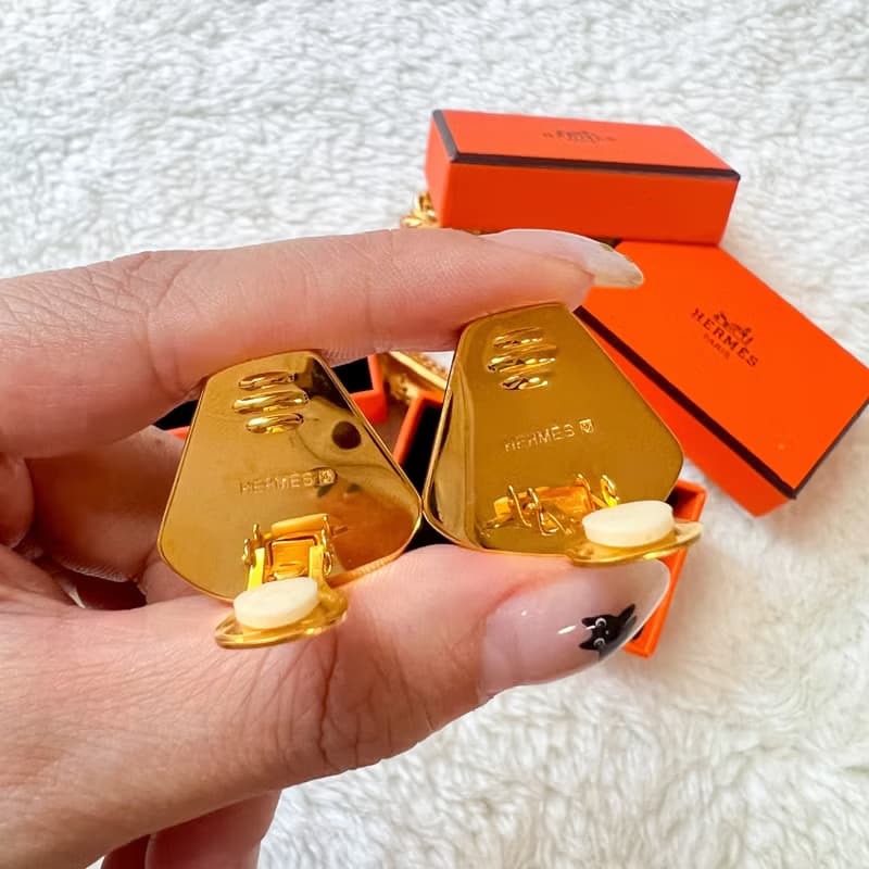 【日本中古】Vintage HERMÈS 七寶燒琺瑯青花瓷耳夾 原裝盒附