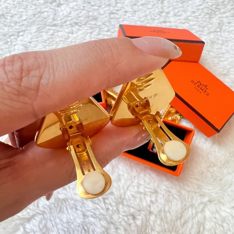 【日本中古】Vintage HERMÈS 七寶燒琺瑯青花瓷耳夾 原裝盒附