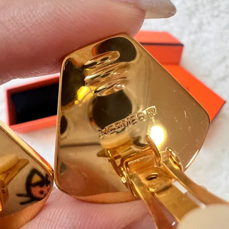 【日本中古】Vintage HERMÈS 七寶燒琺瑯青花瓷耳夾 原裝盒附