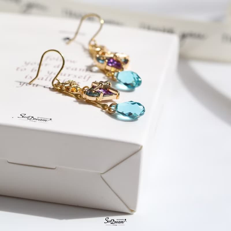 夏日之心水晶耳環-神秘藍紫 耳夾耳環 水晶耳環 禮物 愛心耳環