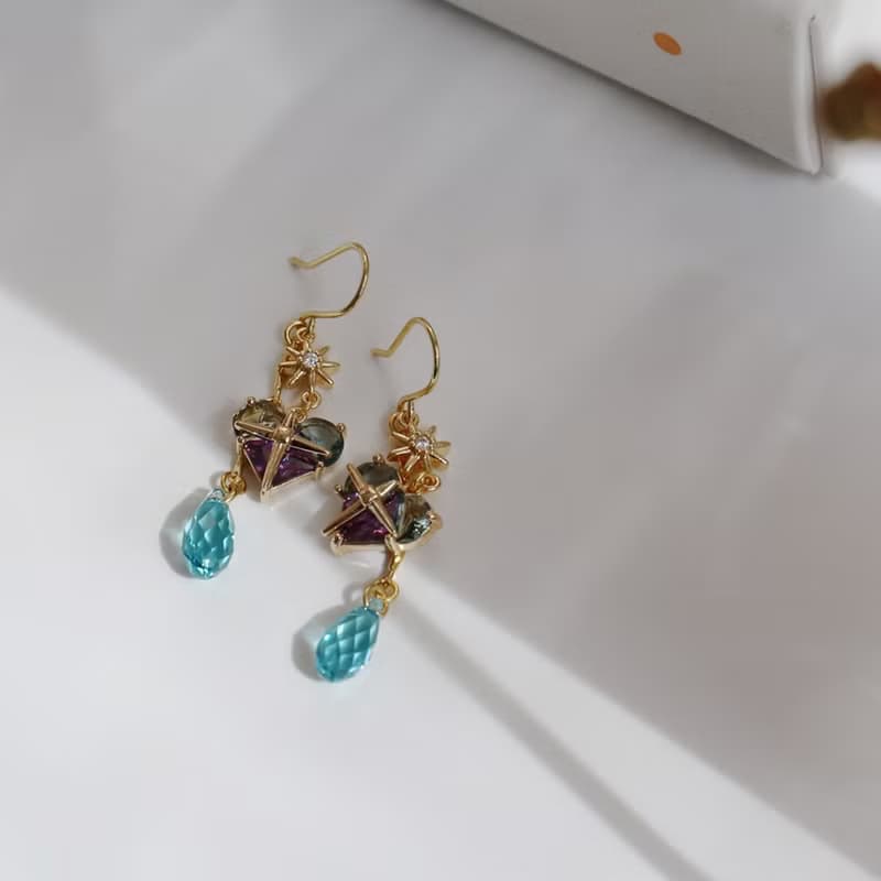 夏日之心水晶耳環-神秘藍紫 耳夾耳環 水晶耳環 禮物 愛心耳環