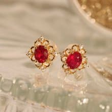 18K金鴿血紅寶石花宮耳環 18K Gold Pigeon Blood Ruby Floral Pa