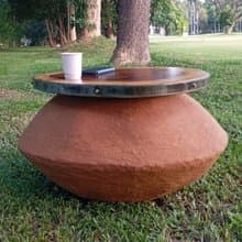 King Arthur table, table made of wood and metal, art coffee table