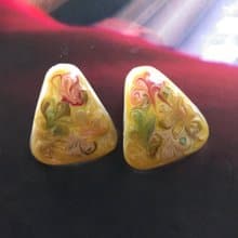 Vintage Jewelry 西洋古董飾品 粉黃拉花 夾式耳環