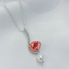 Re-Re蠶絲金工—星耀珊瑚粉 珍珠流線項鍊