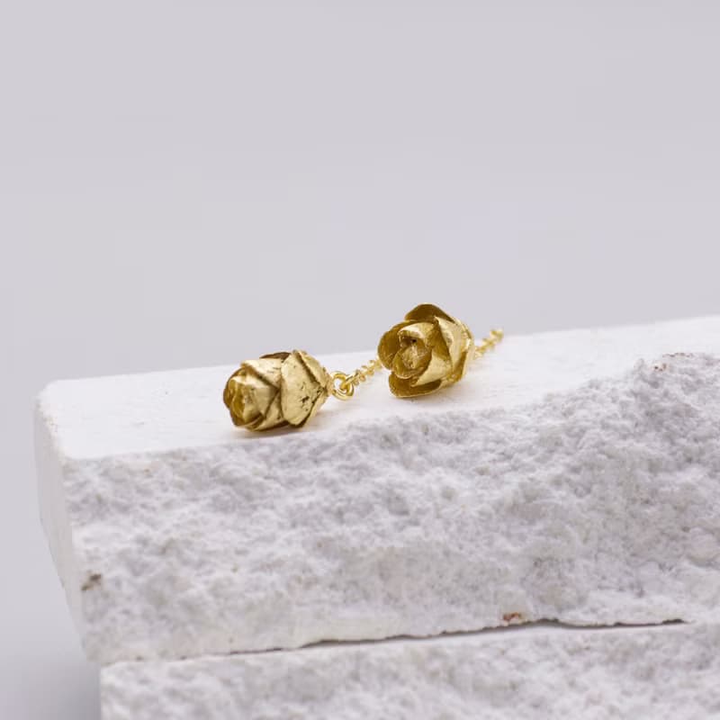 松果 垂墜鑽石18K鍍金耳環