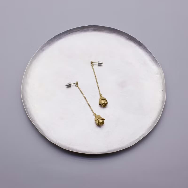 松果 垂墜鑽石18K鍍金耳環