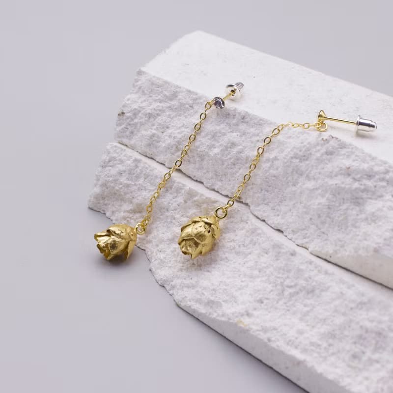 松果 垂墜鑽石18K鍍金耳環