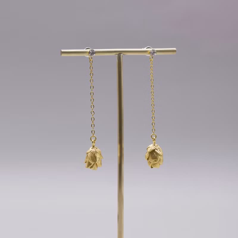 松果 垂墜鑽石18K鍍金耳環