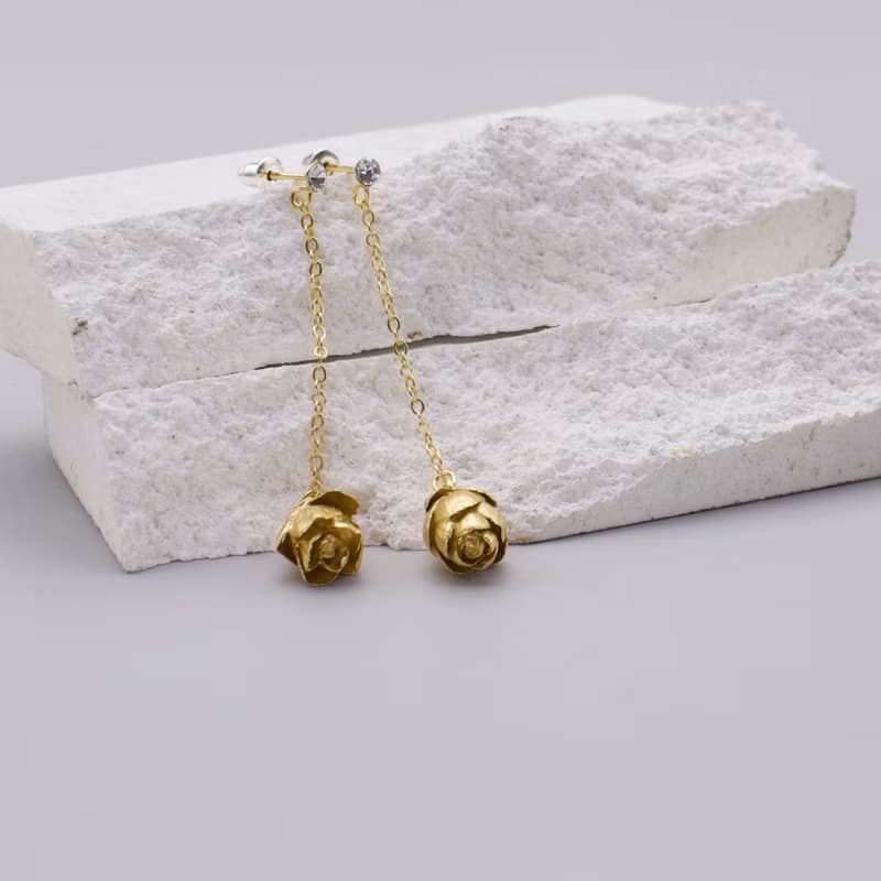 松果 垂墜鑽石18K鍍金耳環