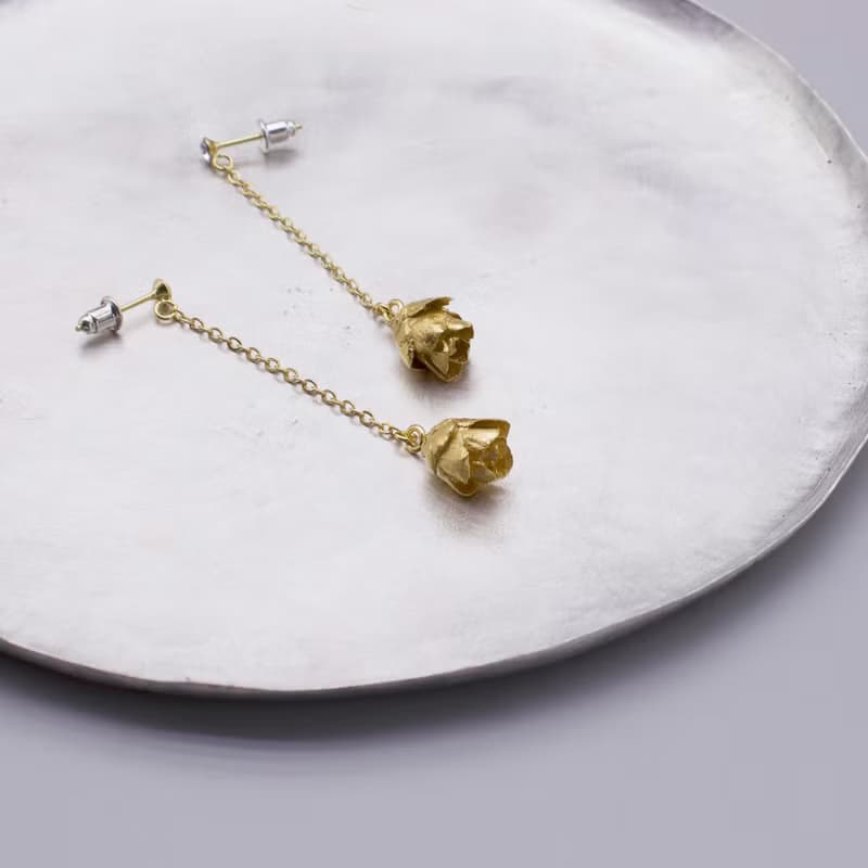 松果 垂墜鑽石18K鍍金耳環