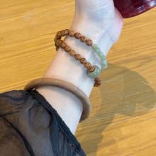 天然庫克菩提6公釐搭配和田玉雙圈手鏈 老山檀手鐲 文玩手鏈手鐲