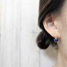 ll 6mm青金石 ll 金線框長耳針 / 一對