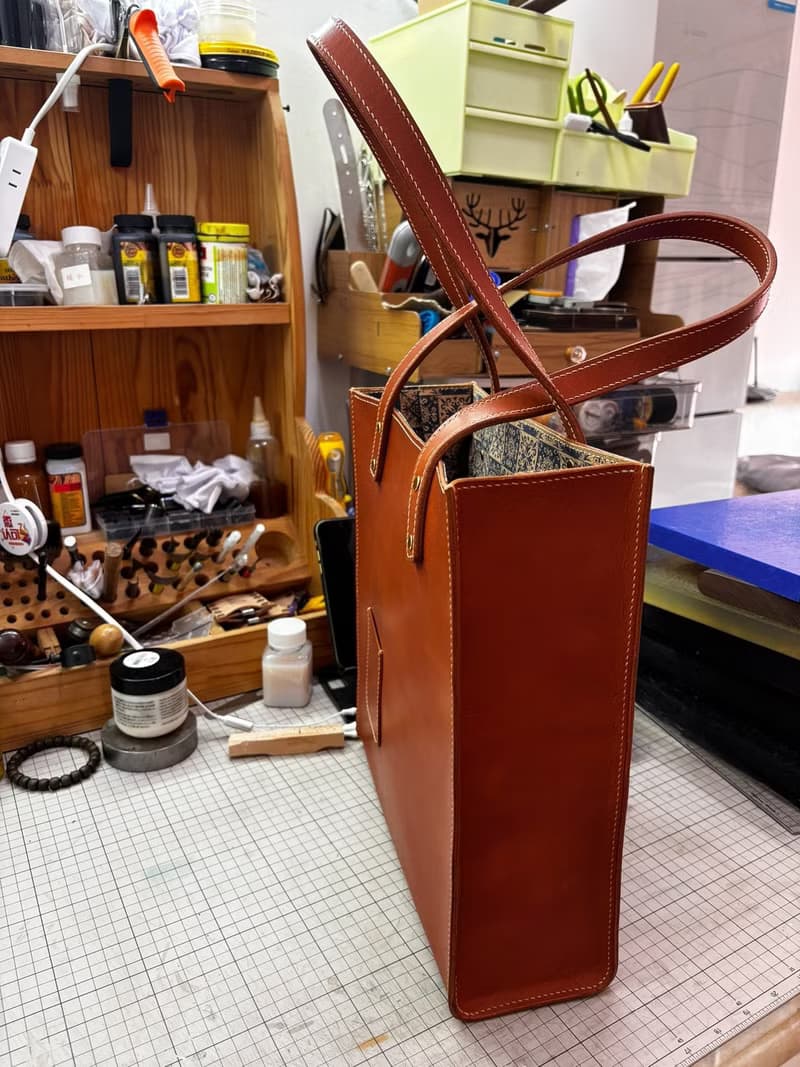 真皮手工縫線復古tote托特包 頭層牛皮 斜挎包 斜背包 側背包