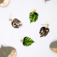 小巧龜背芋樹脂耳環 耳針 耳夾