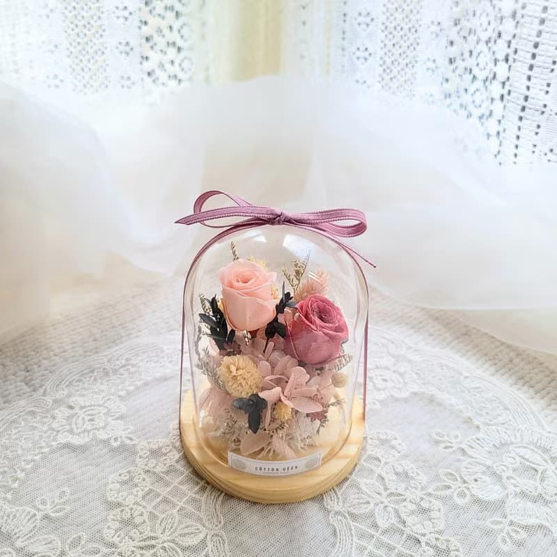 永生玫瑰玻璃罩盅。擺飾。附包裝。 永生花。婚禮小物