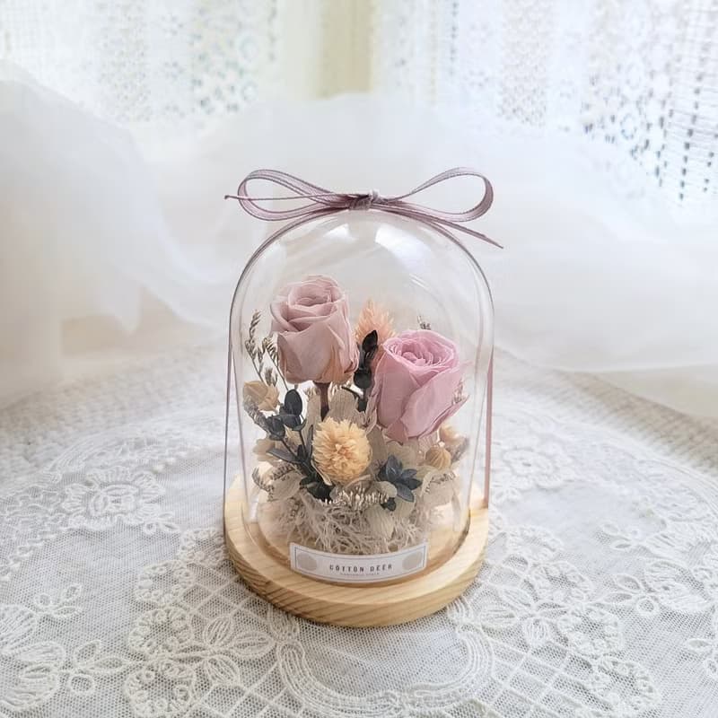 永生玫瑰玻璃罩盅。擺飾。附包裝。 永生花。婚禮小物