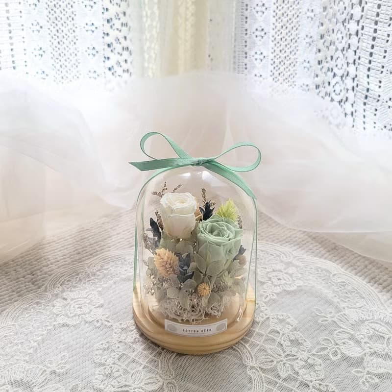 永生玫瑰玻璃罩盅。擺飾。附包裝。 永生花。婚禮小物