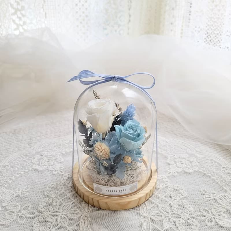 永生玫瑰玻璃罩盅。擺飾。附包裝。 永生花。婚禮小物