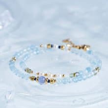 蔚藍 海藍寶 坦桑 珍珠 綠磷灰 黑髮晶 青金 月光 鈦鋼手鏈