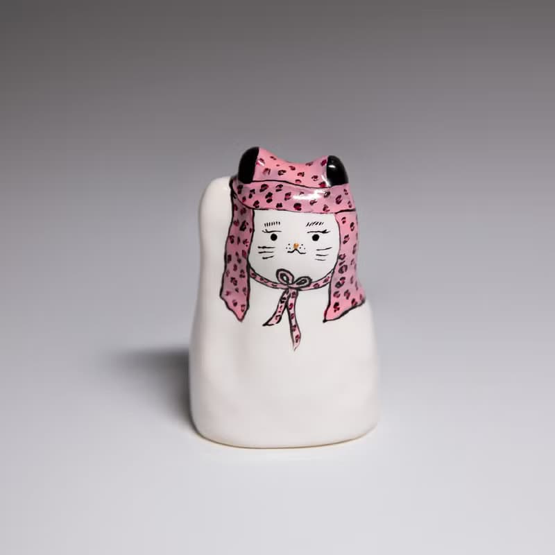 街頭開運招財貓-頭巾喵(粉紅豹紋)