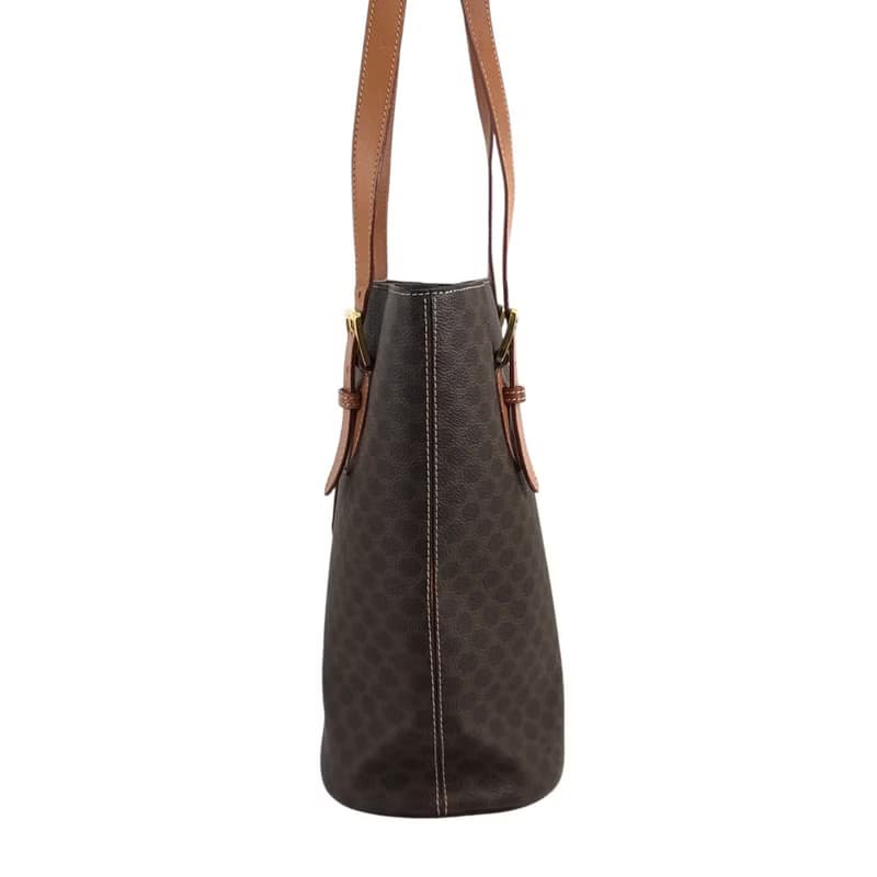 【 日本直送　名牌中古包 】CELINE セリーヌ マカダム トートバッグ ブラウン ロゴ型押し PVC レザー vintage ヴィンテージ wrcpks