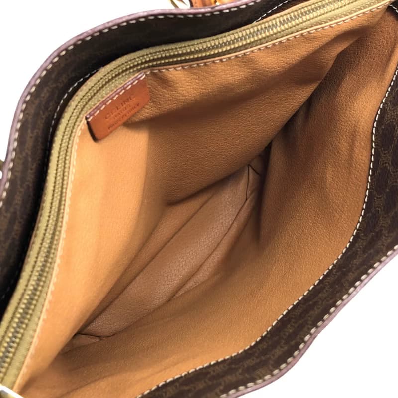 【 日本直送　名牌中古包 】CELINE セリーヌ マカダム トートバッグ ブラウン ロゴ型押し PVC レザー vintage ヴィンテージ wrcpks