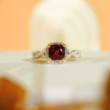 Spinel ring in the shape of a cross stem, decorated with real Lab Grown Diamonds, Silver setting, plated with micron gold.