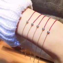 姐妹鍊 閨蜜鍊 純銀鋯石紅線手鍊 白k/黃k/玫瑰金15+3cm 半線半鍊