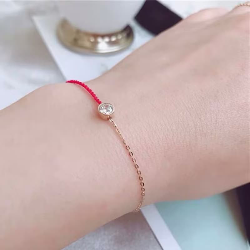 姐妹鍊 閨蜜鍊 純銀鋯石紅線手鍊 白k/黃k/玫瑰金15+3cm 半線半鍊
