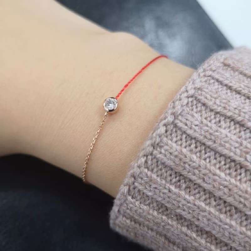姐妹鍊 閨蜜鍊 純銀鋯石紅線手鍊 白k/黃k/玫瑰金15+3cm 半線半鍊