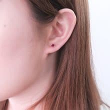 剛玉紅 圓形純銀 4mm 單鑽耳環 爪鑲 925純銀 女生耳環 男生耳環