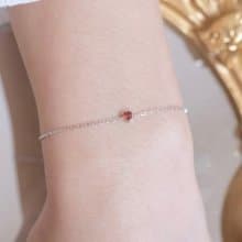 石榴石925純銀心形寶石爪鑲手鍊