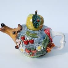 陶瓷藝術茶壺刺猬雕像森林風格雕塑茶壺漿果